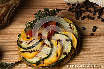 A vegetarian vegetable dish is beautifully served. Stock Photo