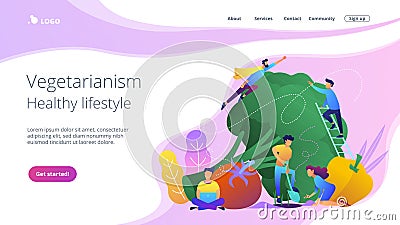 Vegetarianism and healthy lifestyle landing page. Vector Illustration