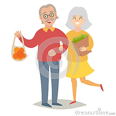 Vegetarians old people. Happy senior people, man and women. Flat vector illustration. Vector Illustration