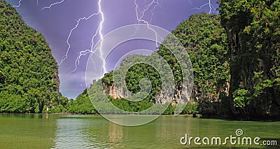 Vegetation over Giant Thailand Rocks Stock Photo