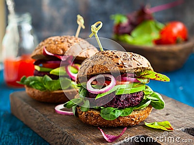 Veggie beet and quinoa burger Stock Photo