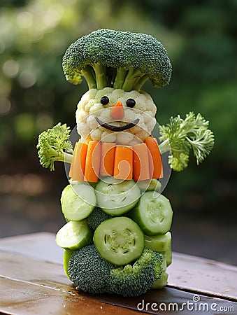 Veggie Frosty: Snowman Made Entirely of Vegetables Stock Photo