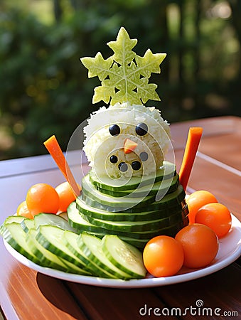 Veggie Frosty: Snowman Made Entirely of Vegetables Stock Photo