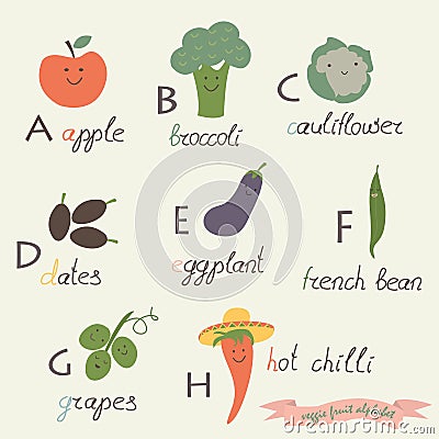 Veggie fruit alphabet Vector Illustration