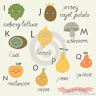 Veggie fruit alphabet Vector Illustration