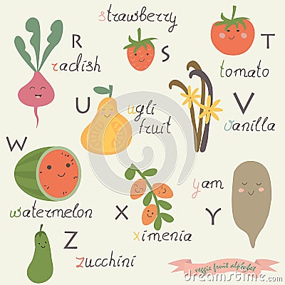 Veggie fruit alphabet Vector Illustration