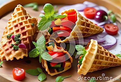 Veggie and Herb Medley in Crispy Waffle Cones Stock Photo