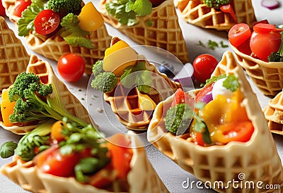 Veggie and Herb Medley in Crispy Waffle Cones Stock Photo