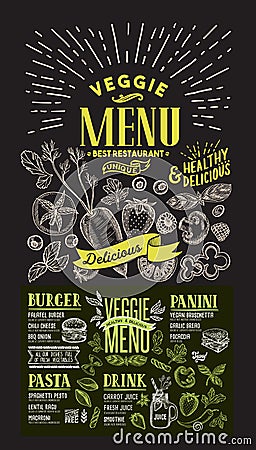 Veggie menu for restaurant. Vector food flyer for bar and cafe. Vector Illustration