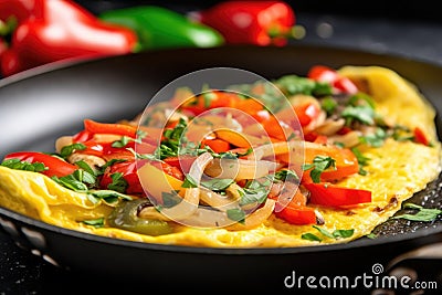 veggie omelette garnished with diced red pepper Stock Photo