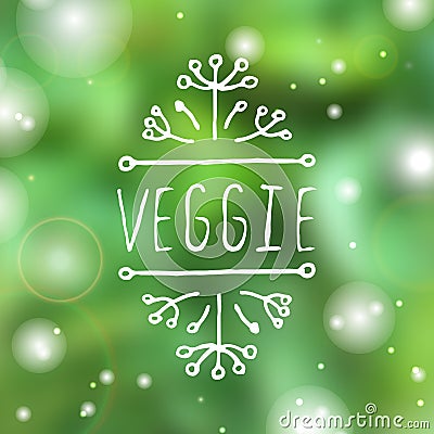 Veggie product label on blurred background Vector Illustration