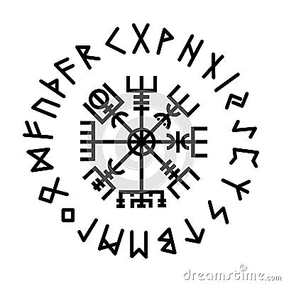 Vegvisir. Runes Futhark Mythology Odin Heathen Stock Photo