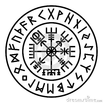 Vegvisir. Runes Futhark Mythology Pagan Heathen Stock Photo