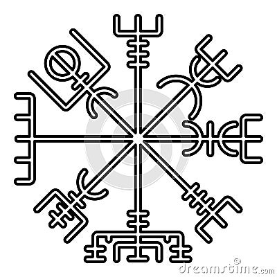 Vegvisir runic compass galdrastav Navigation compass symbol icon black color vector illustration flat style image Vector Illustration
