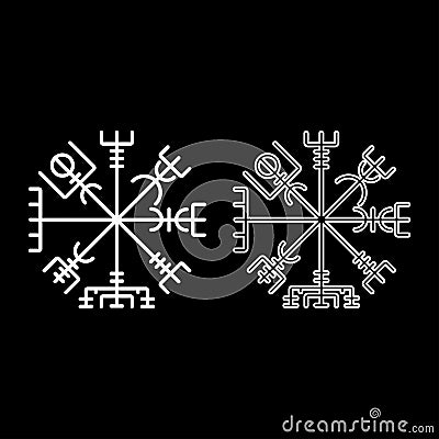 Vegvisir runic compass galdrastav Navigation compass symbol icon set white color illustration flat style simple image Vector Illustration