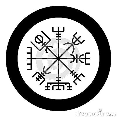 Vegvisir runic compass galdrastav Navigation compass symbol icon black color vector in circle round illustration flat style image Vector Illustration