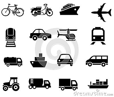 Vehicle transport sillhouetes simple clip arts Vector Illustration