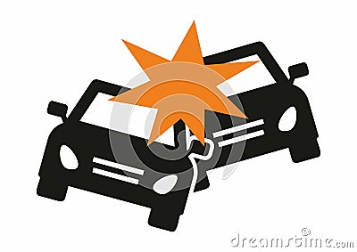 Vehicle collision, two cars, black vector icon, symbol Vector Illustration