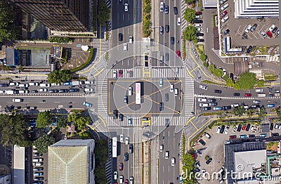 Vehicle on crossroads in Jakarta city Stock Photo