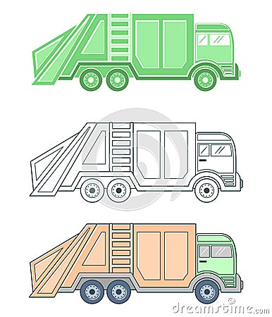 Vehicle garbage trucks collection Vector Illustration