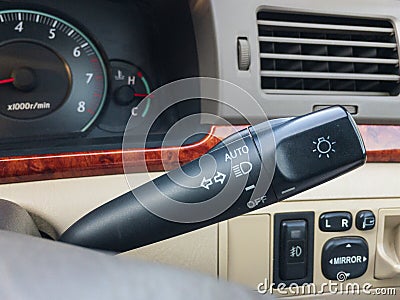 Vehicle headlights control stick closeup Stock Photo