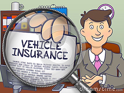 Vehicle Insurance through Lens. Doodle Concept. Stock Photo
