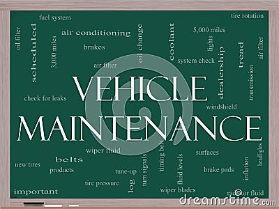 Vehicle Maintenance Word Cloud Concept on a Blackboard Stock Photo