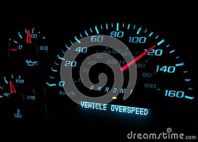 Vehicle over speed warning light Stock Photo