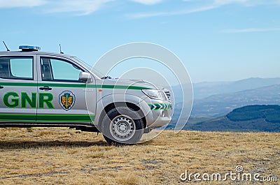 Vehicle of the portuguese Republican National Guard, GNR. Serra do Larouco, Montalegre council Editorial Stock Photo