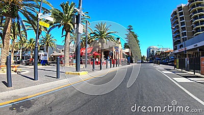 Vehicle POV of Colley Terrace in the seaside suburb of Glenelg, South Australia. Editorial Stock Photo