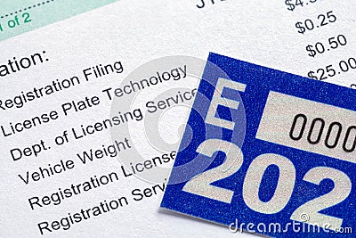 Vehicle Registration with Tag Stock Photo