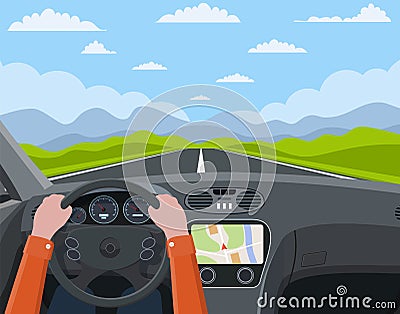 Vehicle salon, inside car driver Vector Illustration