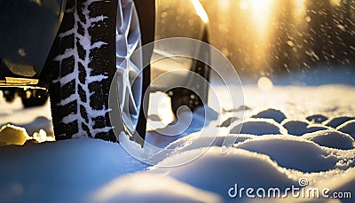 vehicle tire on deep snow Stock Photo