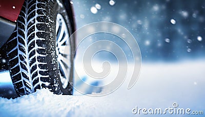 vehicle tire on deep snow Stock Photo