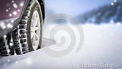 vehicle tire on deep snow Stock Photo