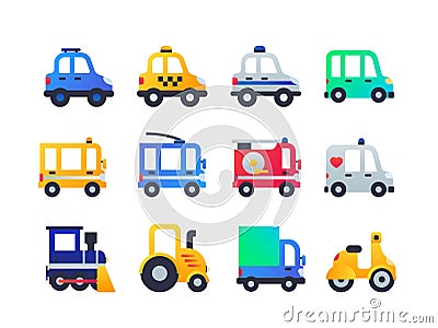 Vehicle types - set of flat design style icons Vector Illustration