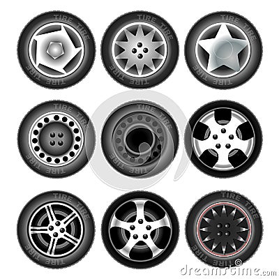 Vehicle wheels and tires Vector Illustration