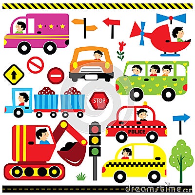 Vehicles with driver Vector Illustration