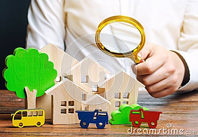 Vehicles and houses. Study the level of air pollution. Research traffic flows. Finding ways to solve the problem of dirty air. Stock Photo