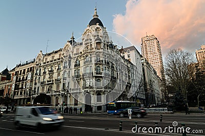 Vehicles motion in Plaza Espaï¿½a, Madrid Editorial Stock Photo