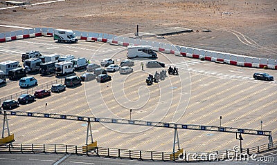 Vehicles on port of Dover ready to embark on ferry to Europe. Editorial Stock Photo