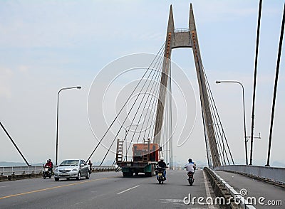 Vehicles running on the bridge in Haiphong, Vietnam Editorial Stock Photo