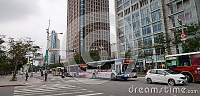 Vehicles running on street at downtown in Taipei, Taiwan Editorial Stock Photo