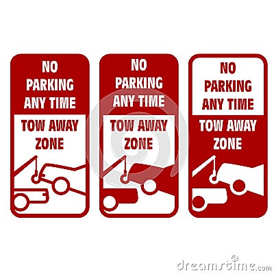 Vehicles tow away road sign - no car parking sign, breakdown truck or wrecker Vector Illustration