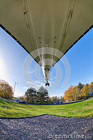 Landing time. 40 scale model of Concorde. Brooklands, Weybridge, Surrey. Editorial Stock Photo
