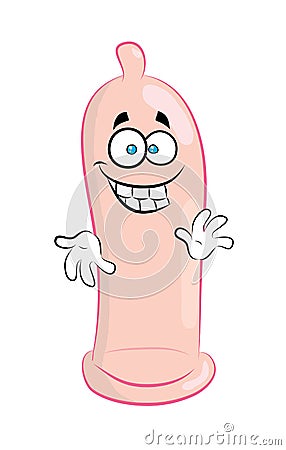 happy cartoon illustration of a condom Cartoon Illustration