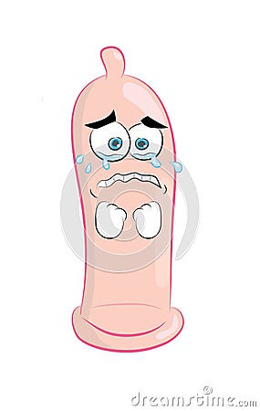 Crying cartoon illustration of condom Cartoon Illustration