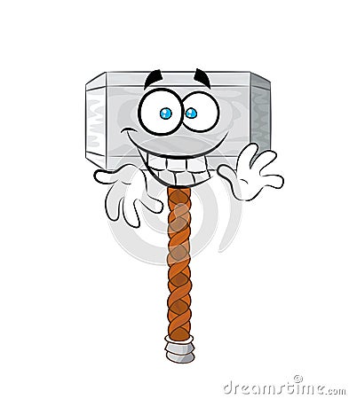 Happy cartoon illustration of thor hammer Cartoon Illustration