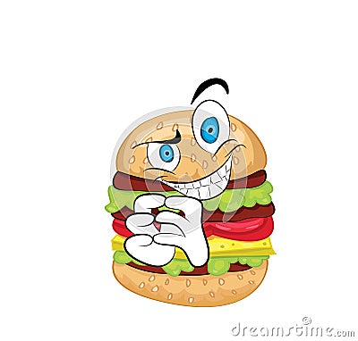 Evil cartoon illustration of triple burger Cartoon Illustration