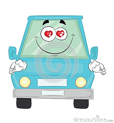 In love cartoon illustration of car blue gasoline city traffic travel road vechicle drive van auto motor Cartoon Illustration